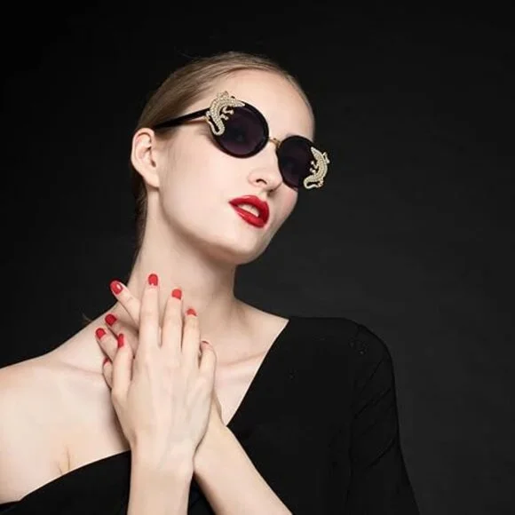 Sparkling Animal Oval Frame Sunglasses 
